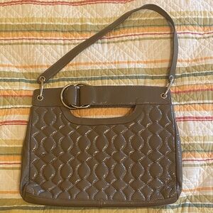 HOBO international patent leather Quilted shoulder bag taupe